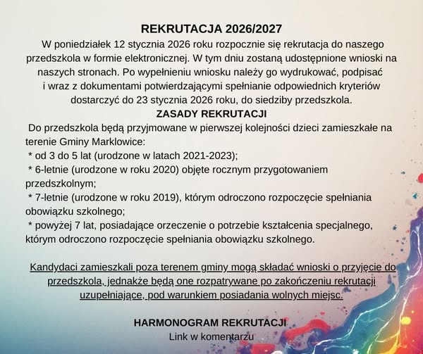 zasady rekrutacji do przedszkola na&nbsp;rok szkolny 2026/2027