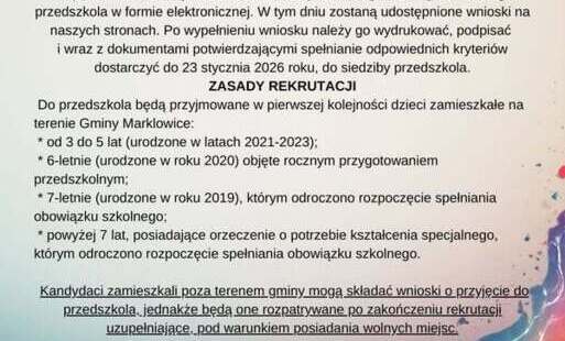 zasady rekrutacji do przedszkola na rok szkolny 2026/2027